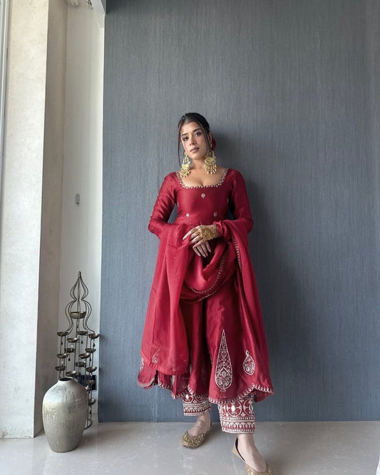 Elegance Natural Crepe Sequence Work Gown