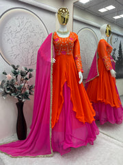 Beautiful Designer Party-wear Georgette Embroidery Thread Sequence & Codding Work Gown