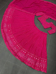 Wonderful Pink Georgette Embroidery with Sequence Work Lehenga Choli