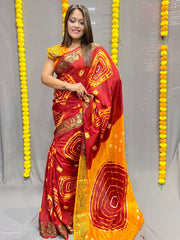 Beautiful Art Silk With Heavy Zari Weaving Border Bandhani Saree