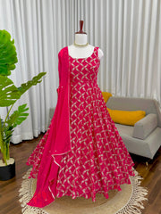 Pretty Pink Georgette Thread With Sequence Work Gown