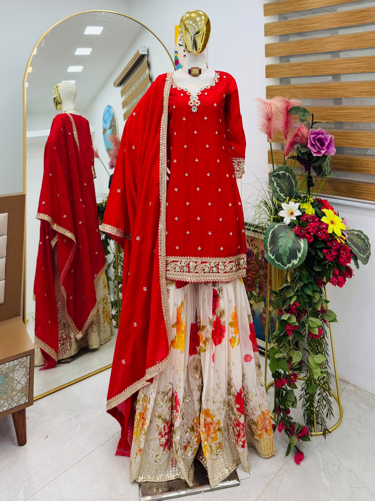 Party-wear Chinon Silk Codding Embroidery Sequence Work Sharara