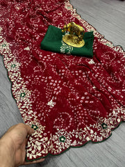 Beautiful Pure Georgette With Jodhpur Bandhani Printed Saree