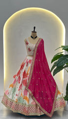 Beautiful Chinon Silk Digital Printed With Sequence Coding Embroidery Work Lehenga Choli