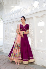 Royal Wine Vichitra Silk Plain With Paithni Lace border Lehenga Choli