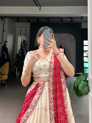 Tradition Meets Trend With Vichitra Silk Sequence & Thread Embroidery Work Lehenga Choli