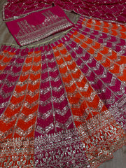 Designer Multi Coloured Georgette Sequence & Zari Embroidery Work Lehenga Choli