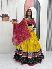 Navratri Special Cotton Embroidery Thread & Sequence Work Lehenga With Stitched Blouse