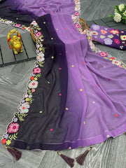 Beautiful Multicolored Sequence & Embroidery Work Saree