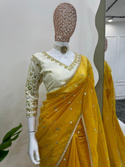 Partywar Twill Net Thread & Sequence With Fancy Lace Saree