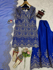 Party-wear Chinon Silk Thread With Sequence Work Sharara