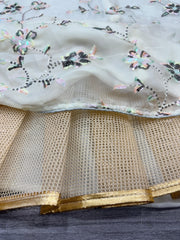 Luxurious White Premium Tabby Silk Lehenga Choli With Beautiful Thread Embroidery
