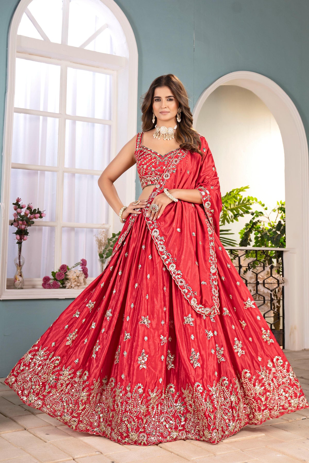 Royal Designer Chinon Silk Sequins and Codding Embroidery Work Lehenga Choli