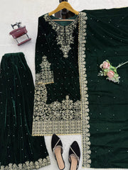 Party-wear Viscose Velvet Coding With Sequence With Rivet Moti Suit