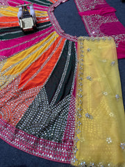 Party-wear Georgette Real Mirror Embroidery Work Multi Coloured Lehenga Choli
