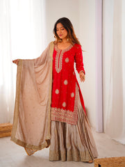 Festival Special Chinon Silk Coding Sequence With Pearl Work Suit