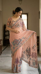 Beautiful Georgetta Digital Printed Handwork Sequence Work Saree