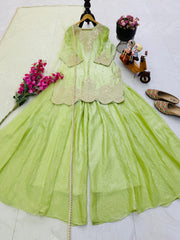 Designer Fandy Silk Embroidery Sequence Work Suit