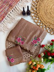 Beautiful Fendy Silk Satin Zarkhan Diamond With Flower Printed Saree