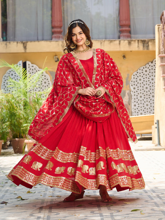 Festival Beautiful Pure Vichitra Silk Sequence & Embroidery Work Long Gown