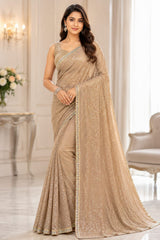 Party-wear Georgette Khichdi Sequence Embroidery Work Saree