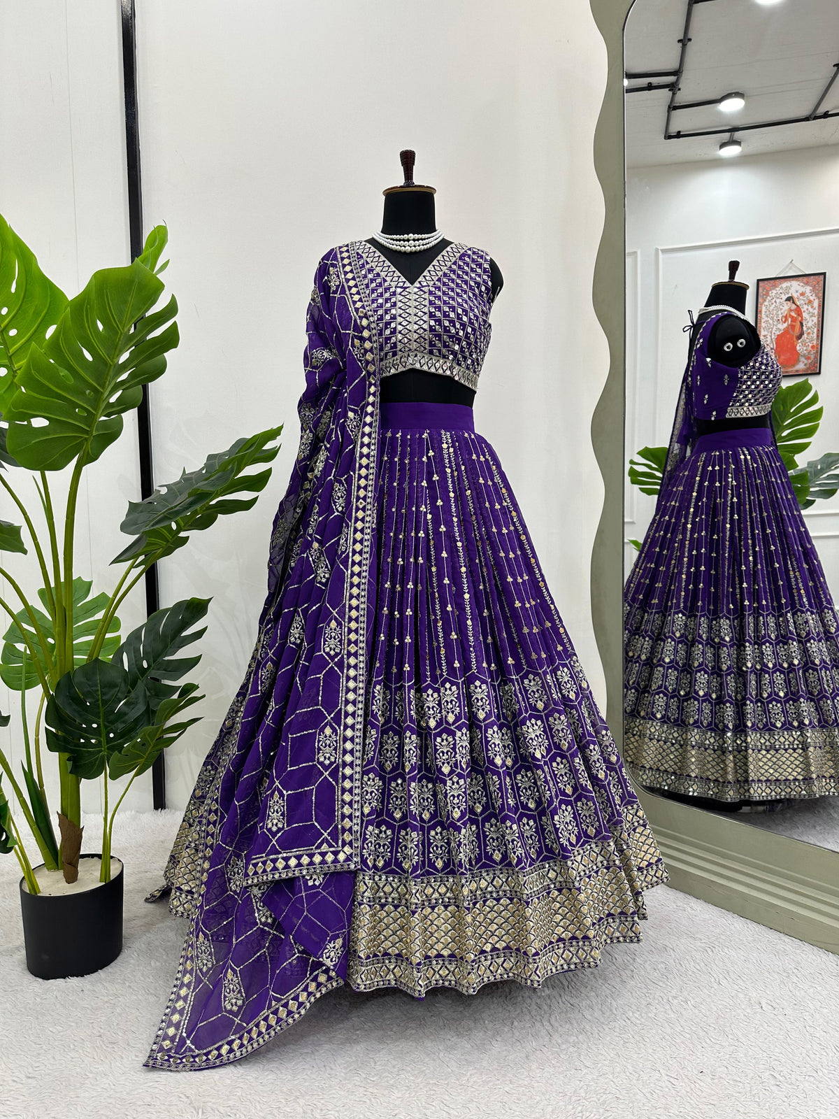 Georgette Sequence Embroidered Work Party Wear Purple Lehenga Choli