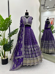 Georgette Sequence Embroidered Work Party Wear Purple Lehenga Choli