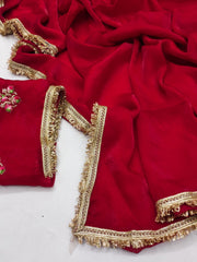 Partywere Soft Silk Satin designer Lace Work Saree
