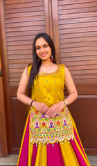Navratri Special Wear Mustard Yellow Lehenga Choli With Embroidered Shrug