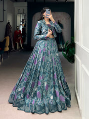 Beautiful Tasar Silk Printed Lehenga Choli With Koti