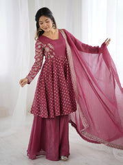 Party-wear Crunchy Silk Embroidery Sequence Work Sharara