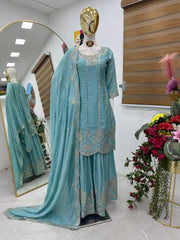 Party-Wear Designer Chinon Silk Codding Sequence & Embroidery Sharara