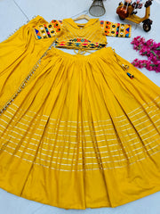 Bright Beautiful Yellow Embroidery With Mirror Lehenga Choli
