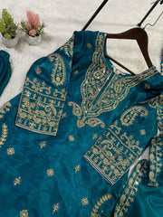 Wedding Season Special Glass Roman Silk Coding Sequence with Embroidery Work Suit