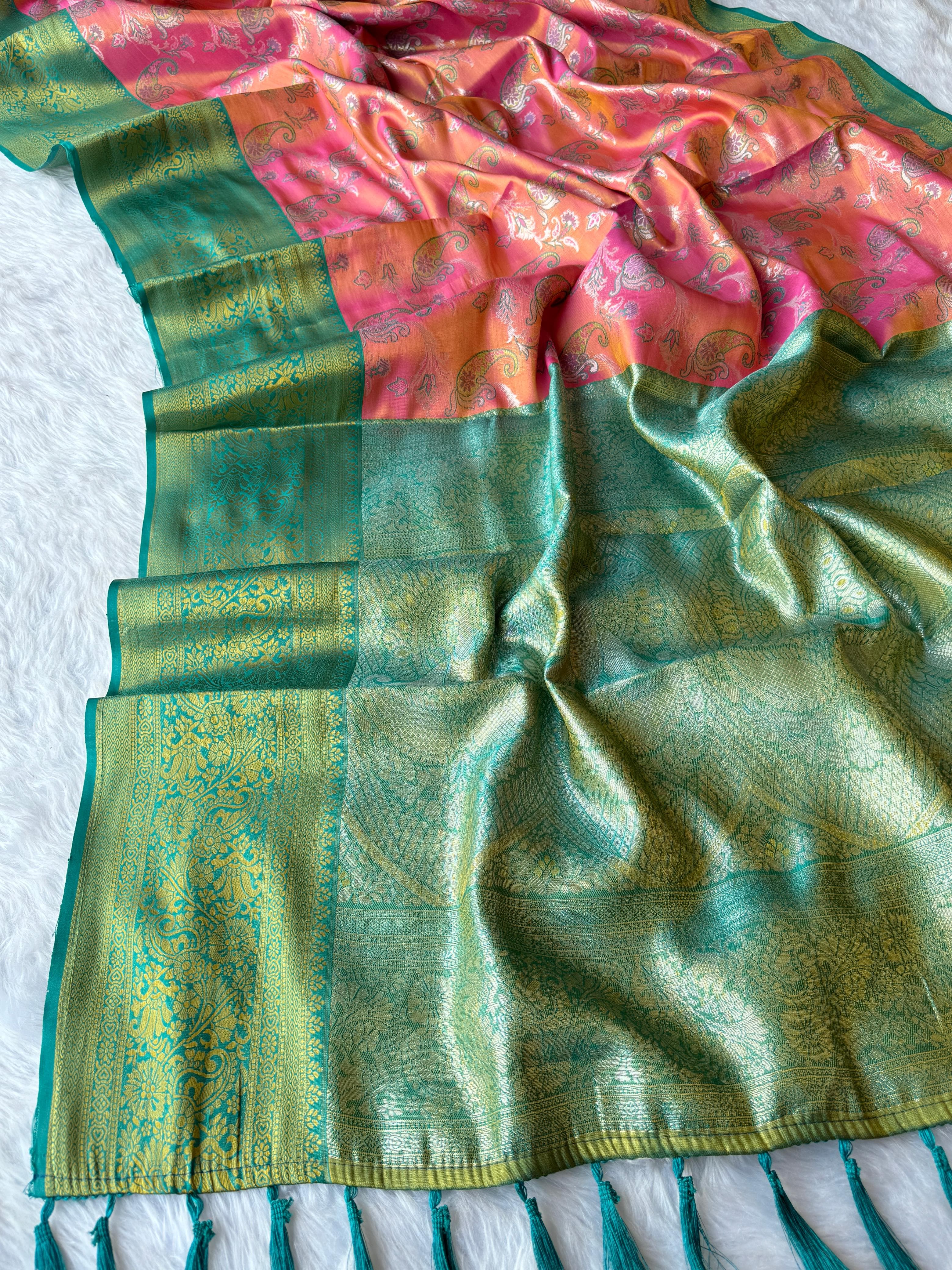 Beautiful Dharmavaram Soft Banarsi Tissue Fabric Saree