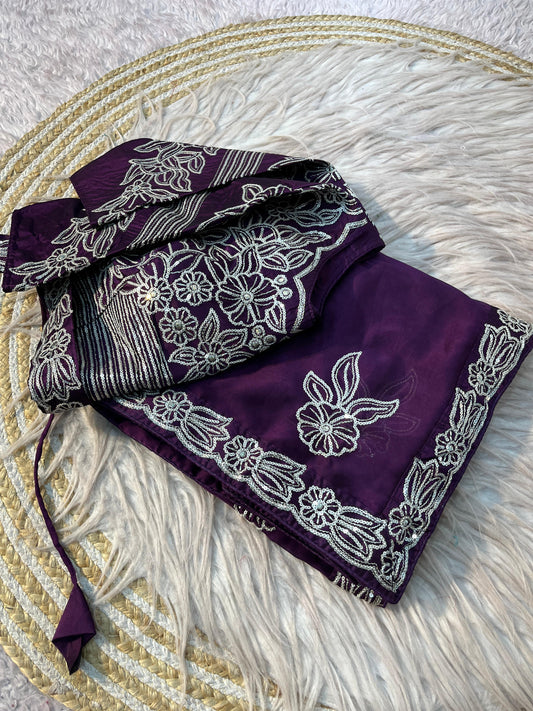 Party-wear Rangoli Silk Sequence Thread Border Work Saree With Stitched Blouse