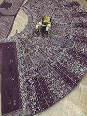 Party-wear Purple Butterfly Net Embroidery Sequence Work Lehenga Choli