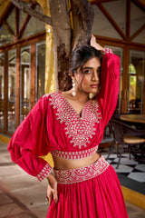 Beautiful Vichitra Silk Thread Embroidery Work Lehenga Choli