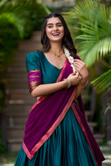 South Style Poly Cotton Half Saree, Paired With An Elegant Lehenga Choli
