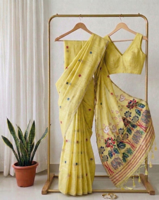Beautiful Soft Muga Floral Type Rich Weaving Pallu Saree