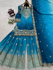 Beautiful Designer Heavy Chinon Silk Coding & Sequence With Pearl Work Sharara