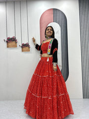 Beautiful Georgette Bandhej Big Flair Lehenga With Jacket