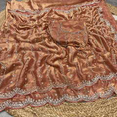 Party-wear Fendy Silk Beads With Cutwork Saree