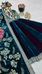 Rashmika Royal Velvet Embroidered Designer Gown With Dupatta