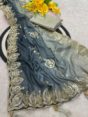 Beautiful Multi Coding Daga Embroidery Work Boder Work Saree