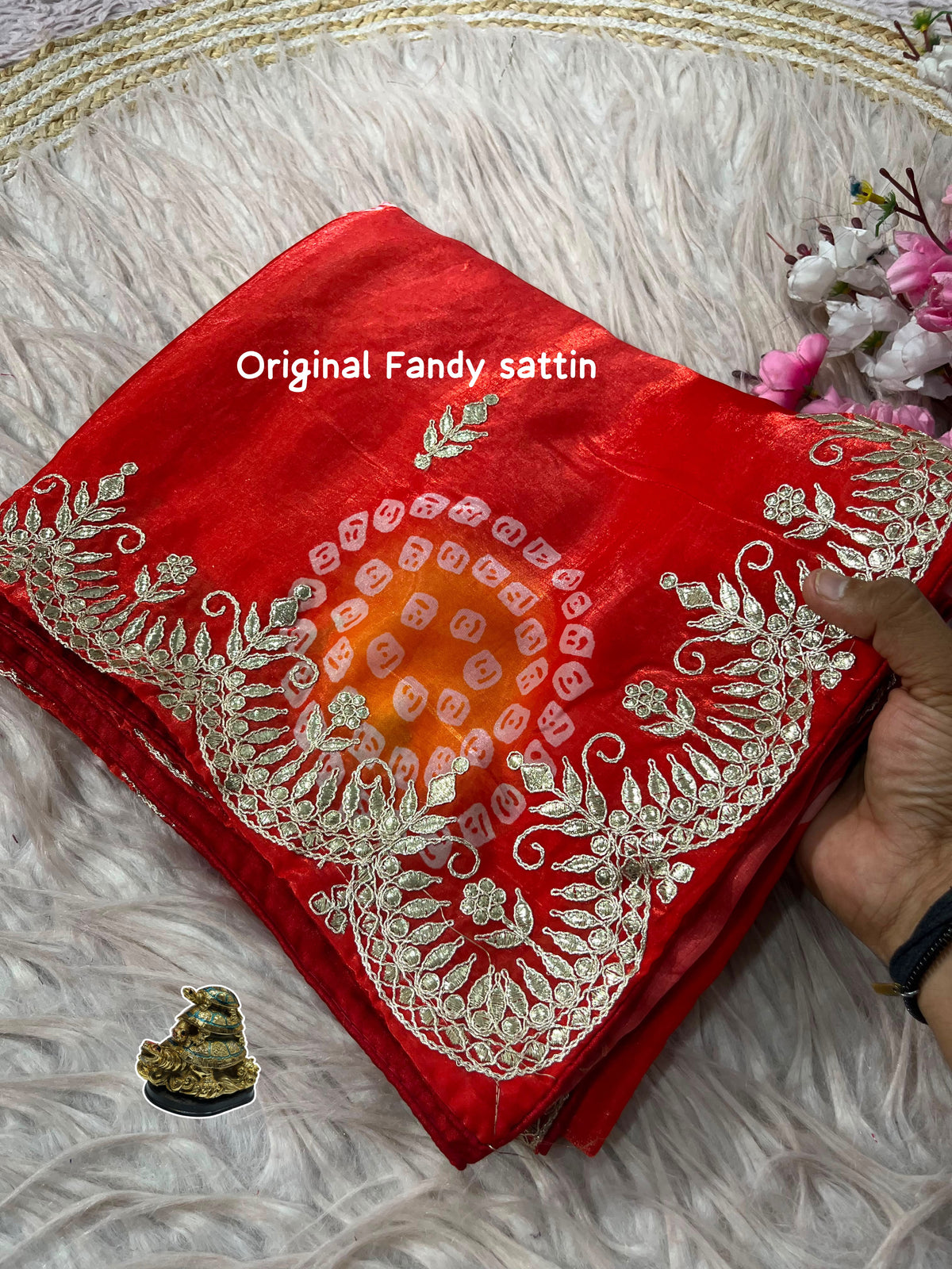 Soft Shine  Space Silk Banjej & Lehriya Print Work Saree