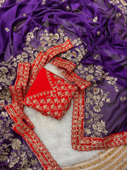 Bollywood Blooming Silk Mono Satin Embroidery Sequence & Coding Work Saree