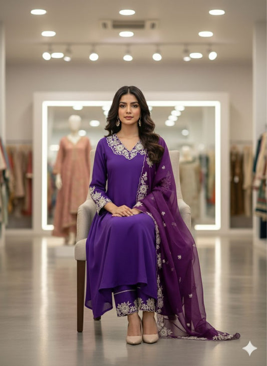 Beautiful Roman Silk Embroidery Work Dress