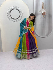 Navratri Special Georgette Multi Colour Lehenga With Stitched Choli