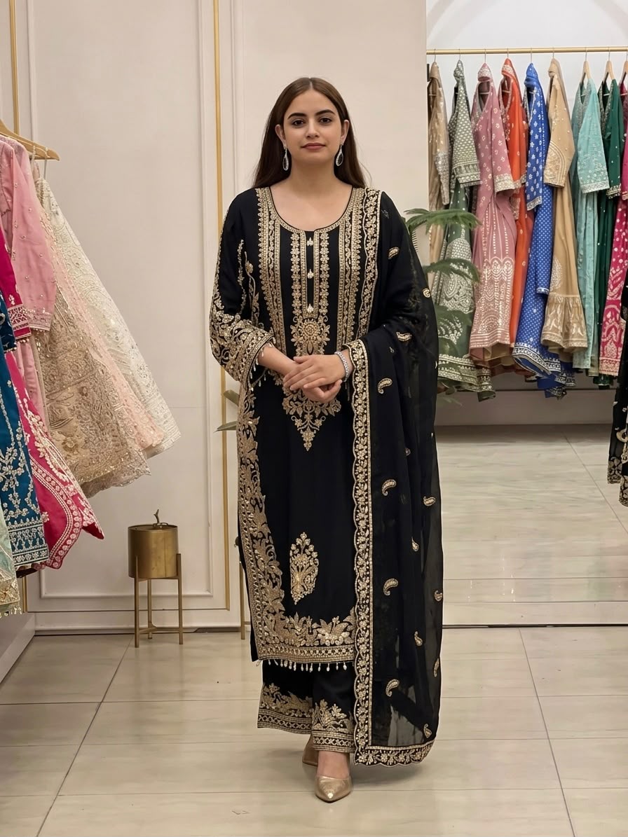 Party-wear Georgette Embroidery Sequence Work Salwar Suit